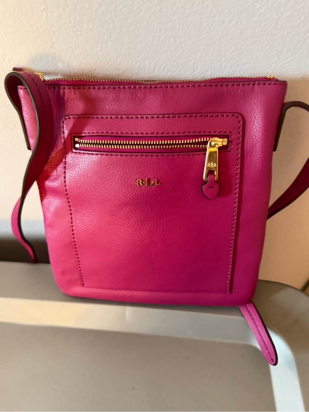 LAUREN Ralph Lauren WINCHESTER FLAT Fuchsia Leather Crossbody with Gold Hardware